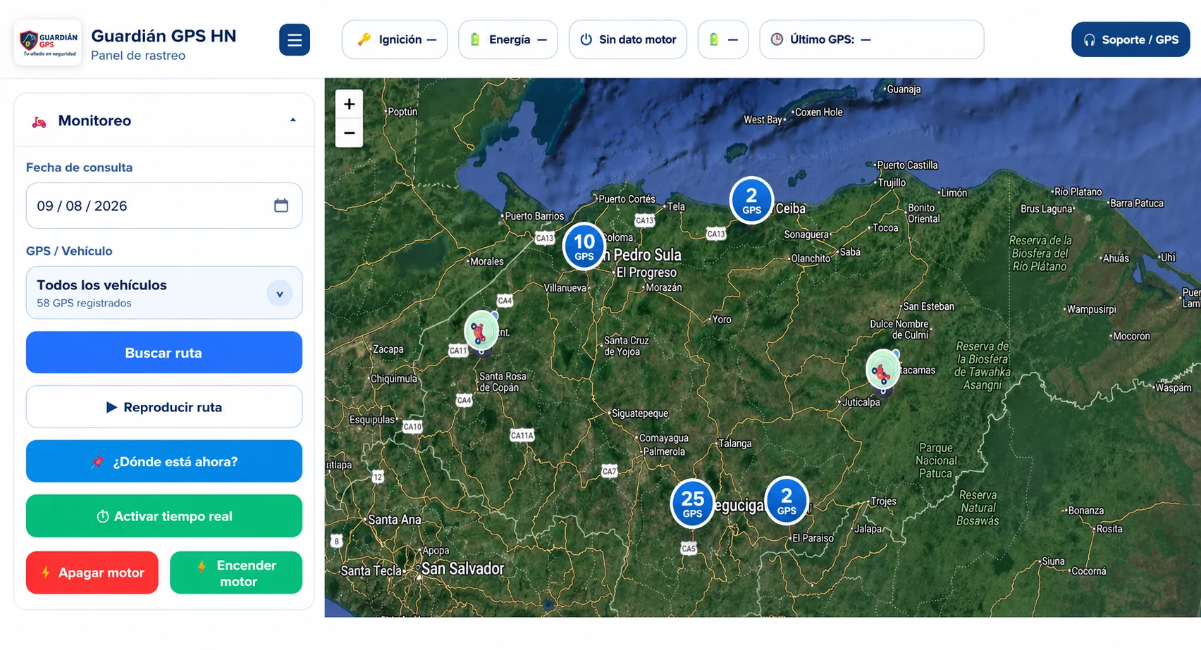 Plataforma de rastreo Guardián GPS HN